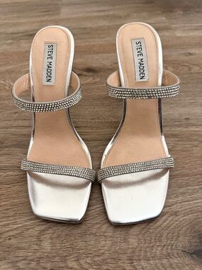 Steve Madden Silver Crystal Double-Strap Heels
